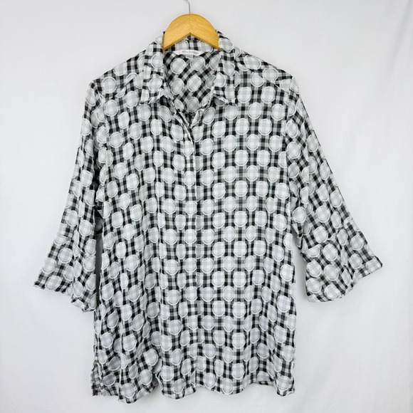 erin london Tops - Erin London Womens Relaxed Fit Button Up 3/4 Sleeve Shirt Textured‎ Artsy Size L
